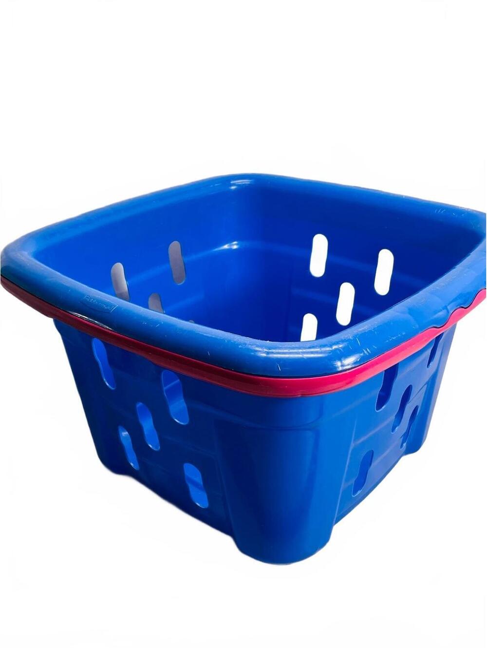 Vintage Retro Rubbermaid Blue and Pink Laundry Basket with Ventilation Holes